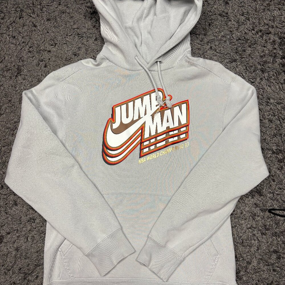 Nike Air Jordan Fleece Hoodie Men's Size Small Grey Fog, NBA World Champs 91-93